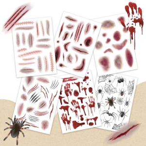 Tetování pro děti Halloween (jizvy, krvavé skvrny, pavouci, atd.) - 150 tetovaček